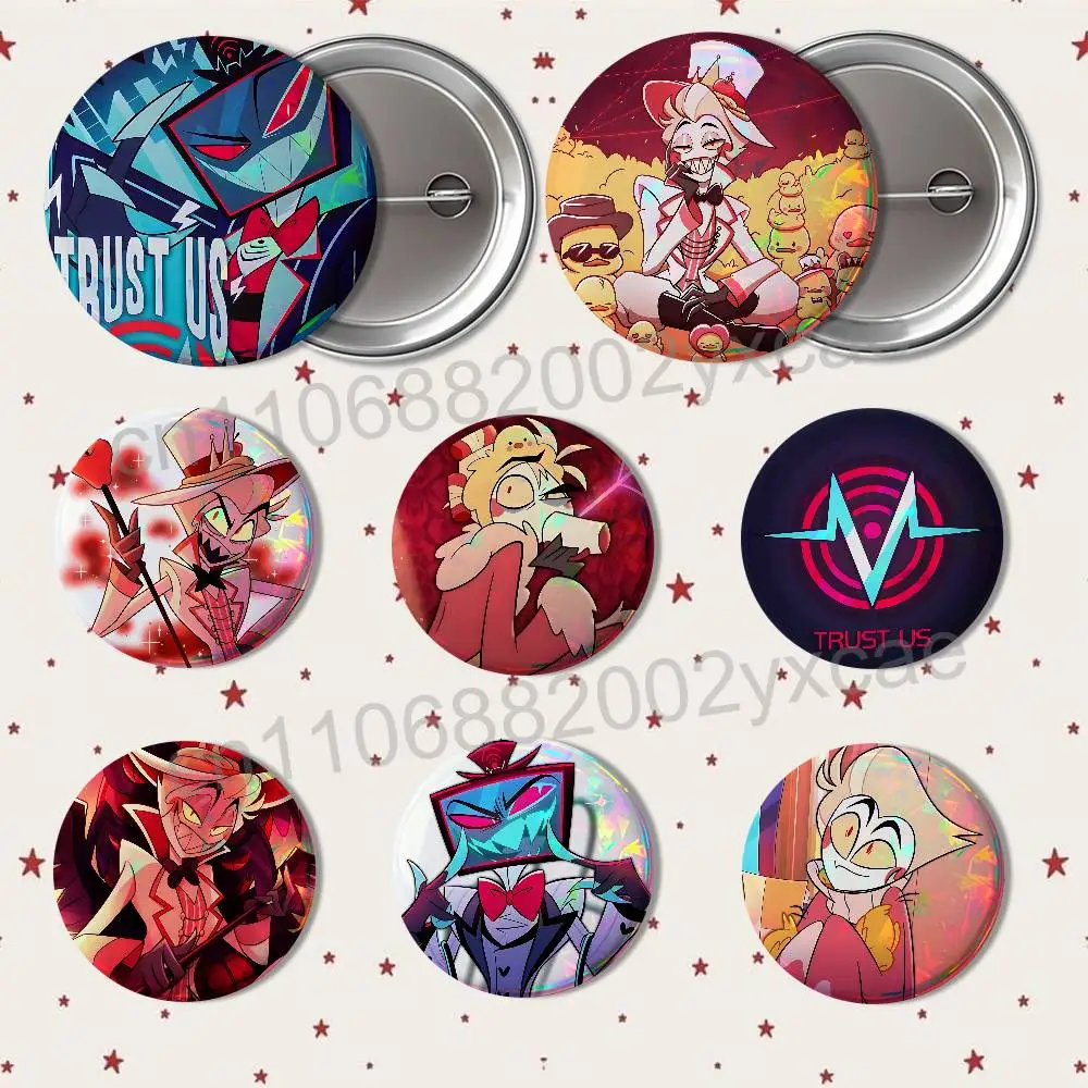 Lucifer Morningstar Hazbin Hotel Vox Badge on Backpack Clothes decoration Tinplate Round Brooch Funny Custom Gifts for Friend