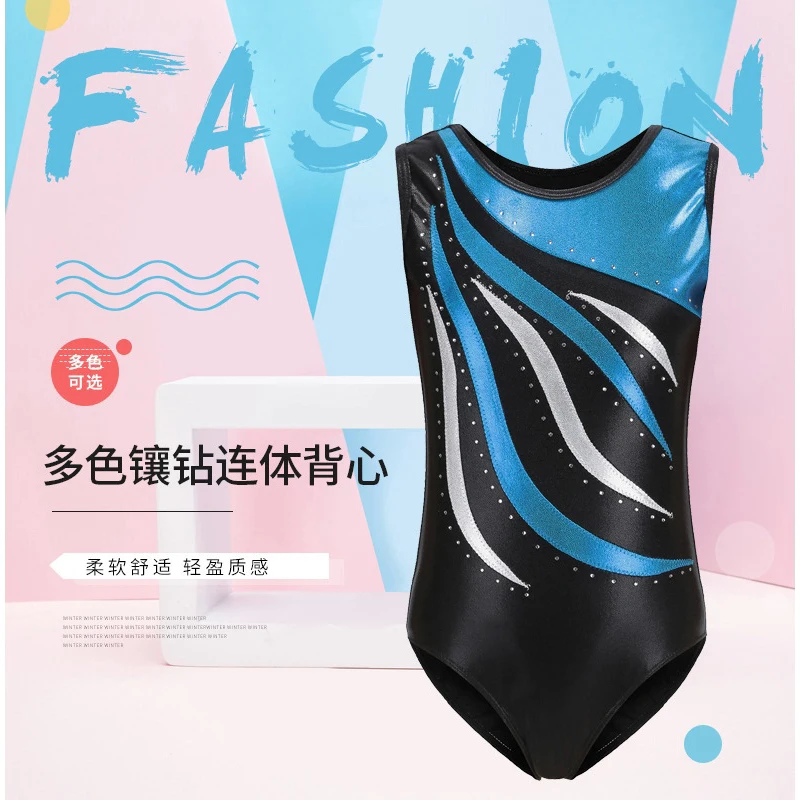 Mädchen Sommer Ärmelloses Tank Strass Latin Dance Kostüm Kinder Phantasie Bequeme Atmungsaktive Gymnastik Sportswear Overalls