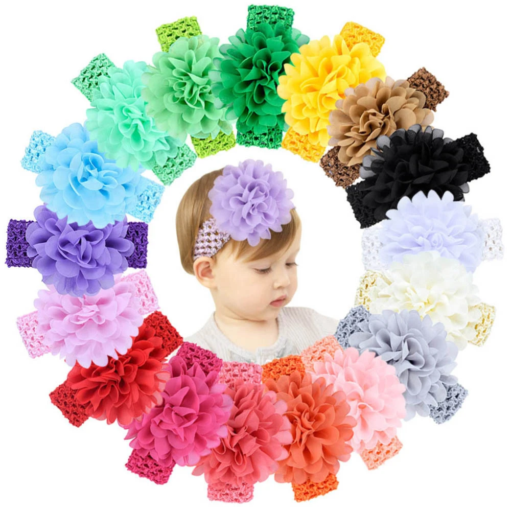 9pcs/Set Chiffon Flower Headbands Soft Stretch Hair Bands for Babies 0-3Y Handmade Newborn Head Ties Infant Girl Accessories