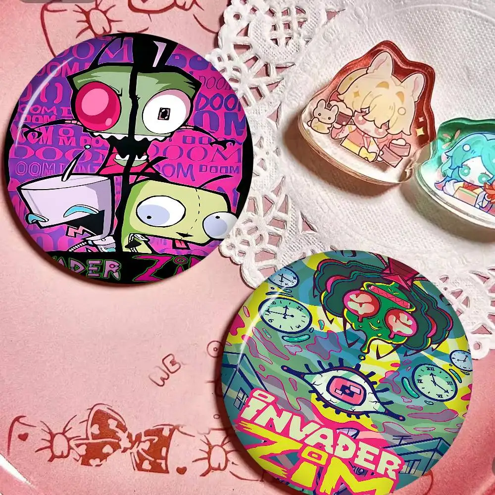 I-Invader Z-Zim Cartoon 32/44/58mm Handmade Pin Round Funny Snap-in Brooches For Backpack Accessories Badge Hat Decoration
