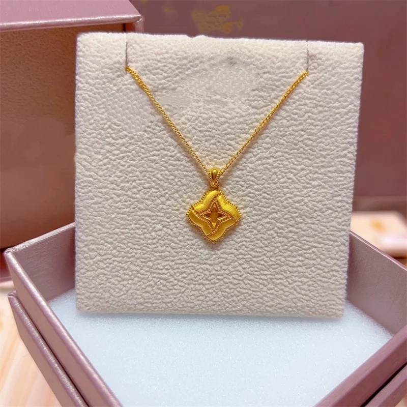 

18K Gold Clover Necklace for Women - 999 Hollow Design Elegant Clavicle Chain Daily/Birthday Gift Wholesale