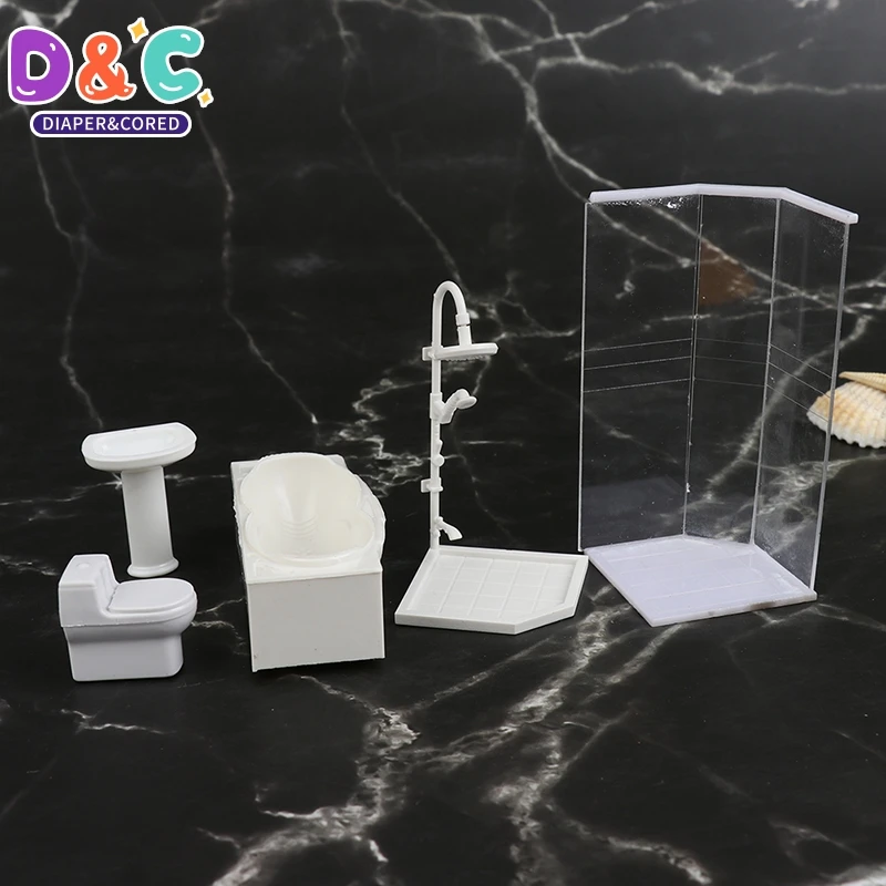 1:25 Dollhouse Miniature Bathroom Set Shower Room Toilet Bathtub Sink Model Toy