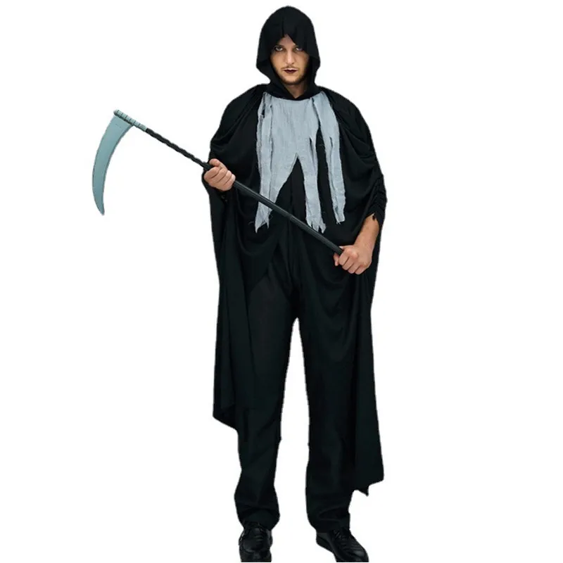 Black Death Scary Cosplay Trajes para Homens, Soul Reaper, Fantasma, Halloween, Carnaval, Purim, Boate, Bar, Interpretação, Show, Vestido de Festa, Adulto