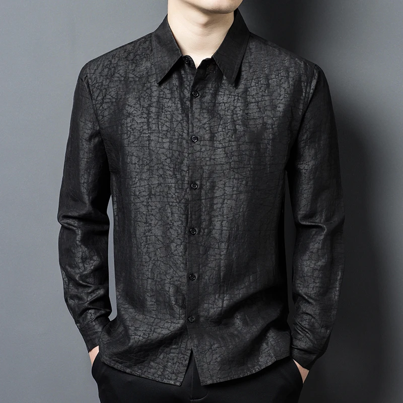 

Mulberry Silk 100% Long Sleeve Shirts For Men Luxurious Coolness Summer Quality Lightweight Breathable Classic Camisas De Hombre