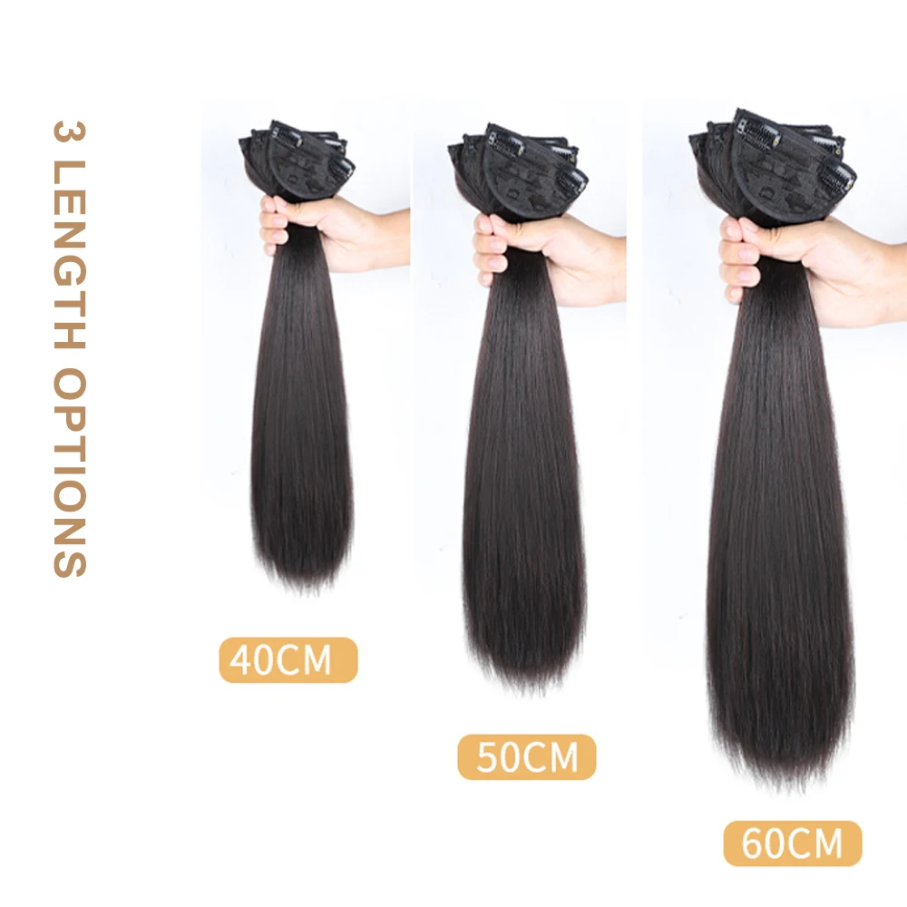 Extensiones de Cabello sintético con Clip para mujer asiática, postizos largos y rectos, extensión de cabello de fibra sintética negra para uso diario