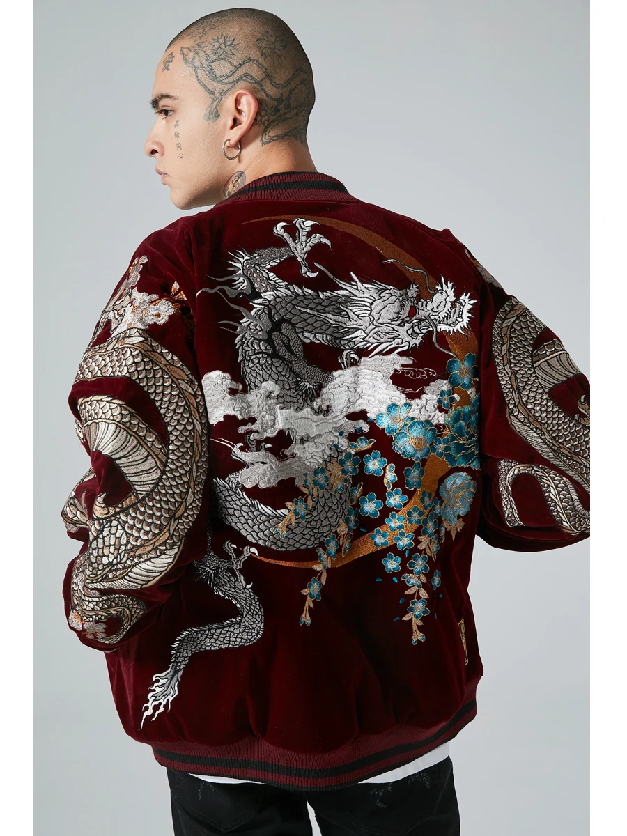 

Dragon SKAJAN2024 Embroidered Jaet Coat Youth Trendy Heavyweight Autumn Winter Baseball Sle for Men And Women