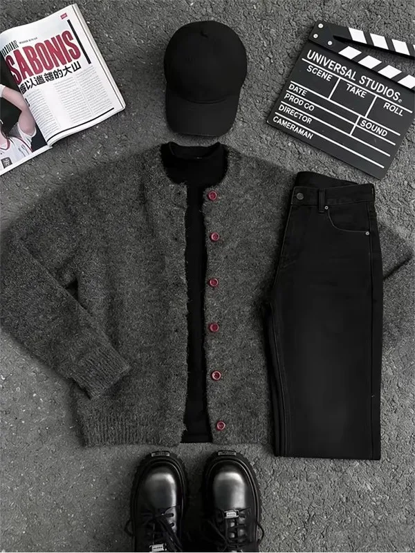 

Deep Brown Cleanfit Lazy Sle Men's Knitted Sweater Trendy American Brand High-End Feeling Haome Jaet Spring Casual Wear