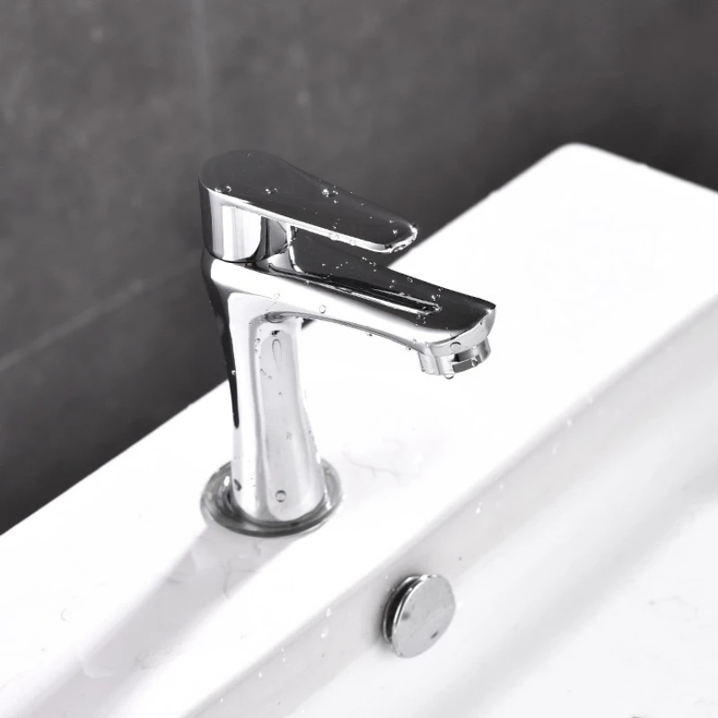 Copper Single Cold Water Basin Faucet Desktop Wash Basin Vertical Large Curved Basin Faucet