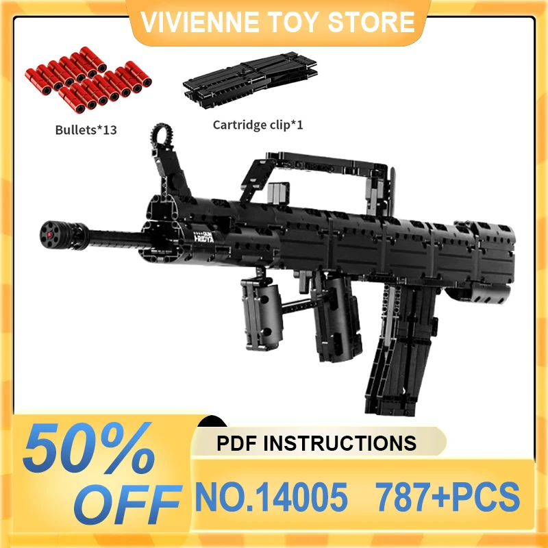 Mould King 14005 Technical Automatic Rifle QBZ95 Building Block WW2 Weapons Series Heavy Rifle Brick Gun Toys Gift For Boys Kids