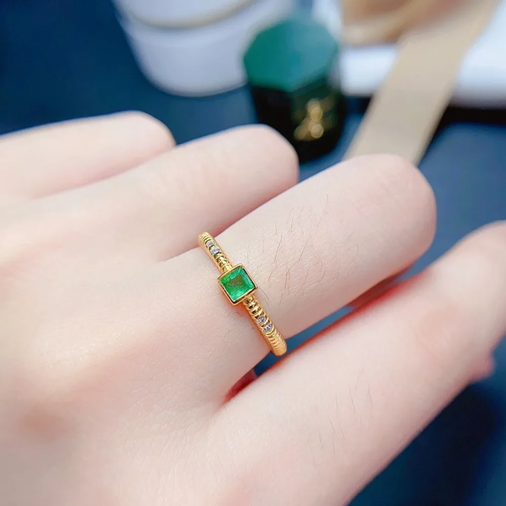 Monkton prawdziwe 925 srebro Vintage kwadratowe zielone pierścionki z cyrkonią dla kobiet luksusowy złoty wzór elegancka obrączka anillos — zdjęcie 6