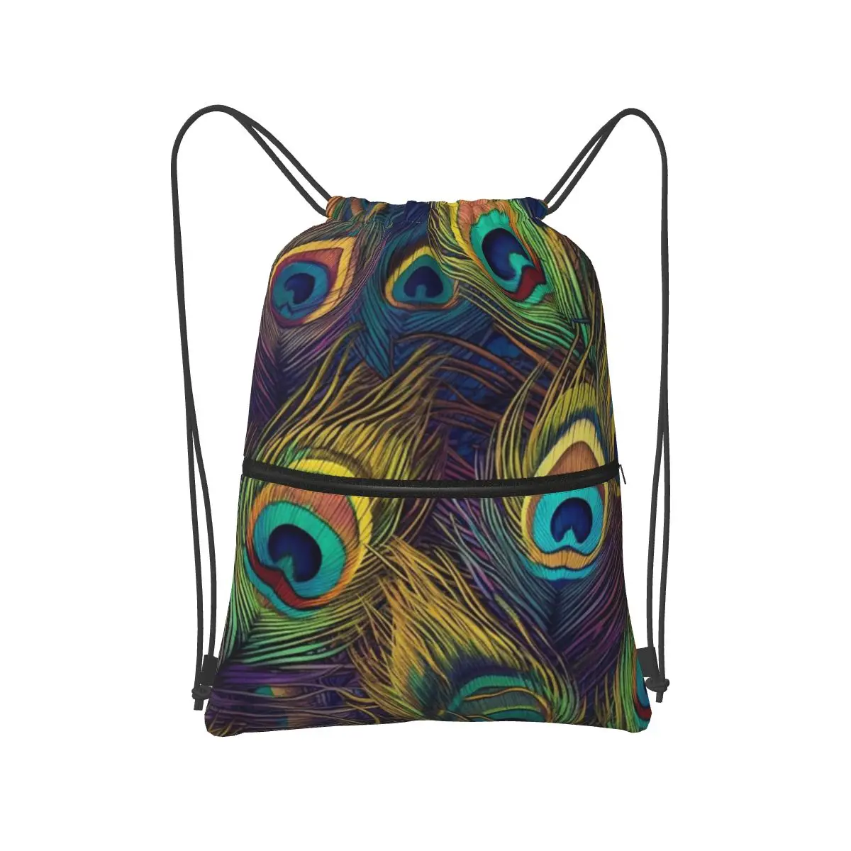 

Peacock Feather Pattern Backpacks Casual Drawstring Bundle Pocket Storage Bag Book Bags for Travel Students