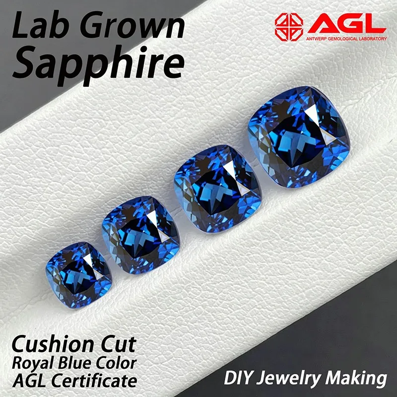

Lab Grown Sapphire Cushion Cut Royal Blue Color Cost-effective Loose Stone Used for Making Jewelry Selectable AGL Certificate