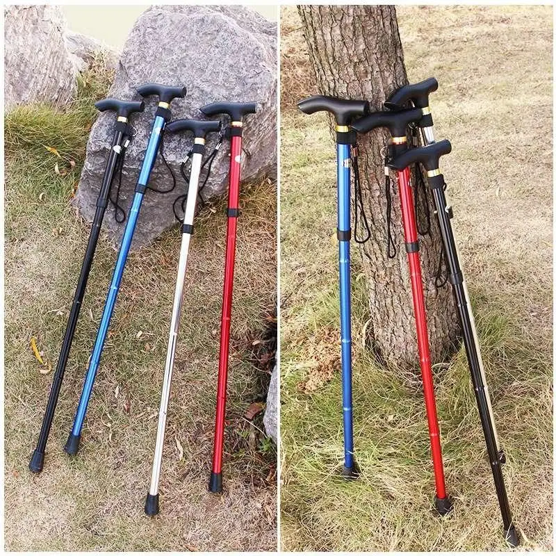 1PC Telescopic Walking Stick Outdoor Hiking Trekking Poles Aluminum Alloy Metal Folding Cane Crutches Pole For Elderly People