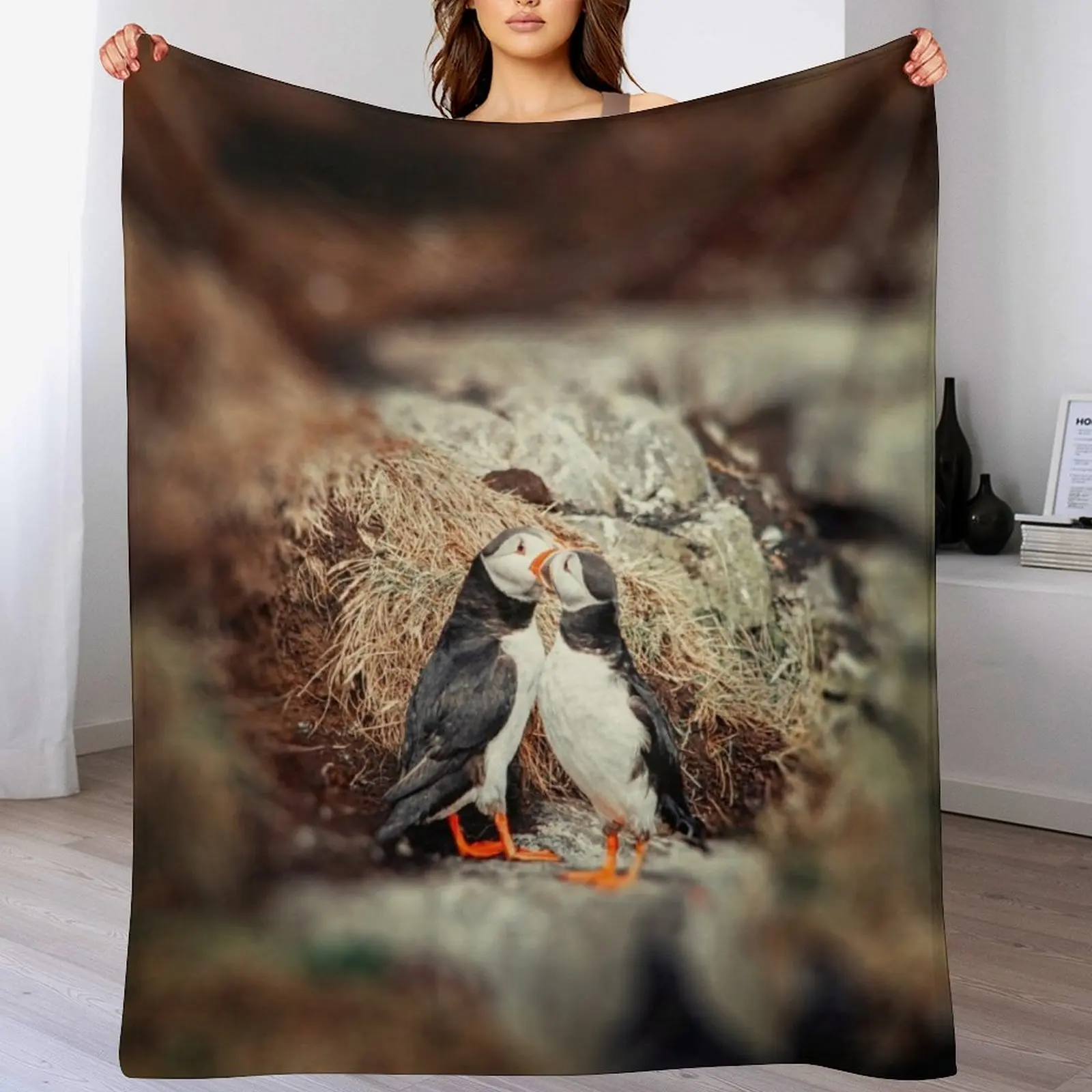 Two puffins in love Throw Blanket Cozy Warm Blanket for Bed Room Decor