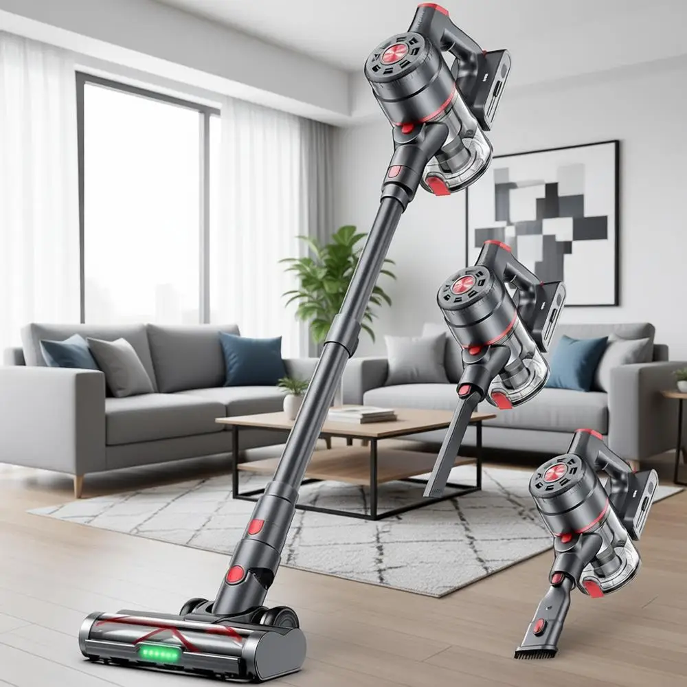 

580W 60KPA Dual Motor Stick Vacuum Cleaner with 60mins Runtime, 6 LED Green Lights, Self-Standing Design, V-Shaped Floor Brush f