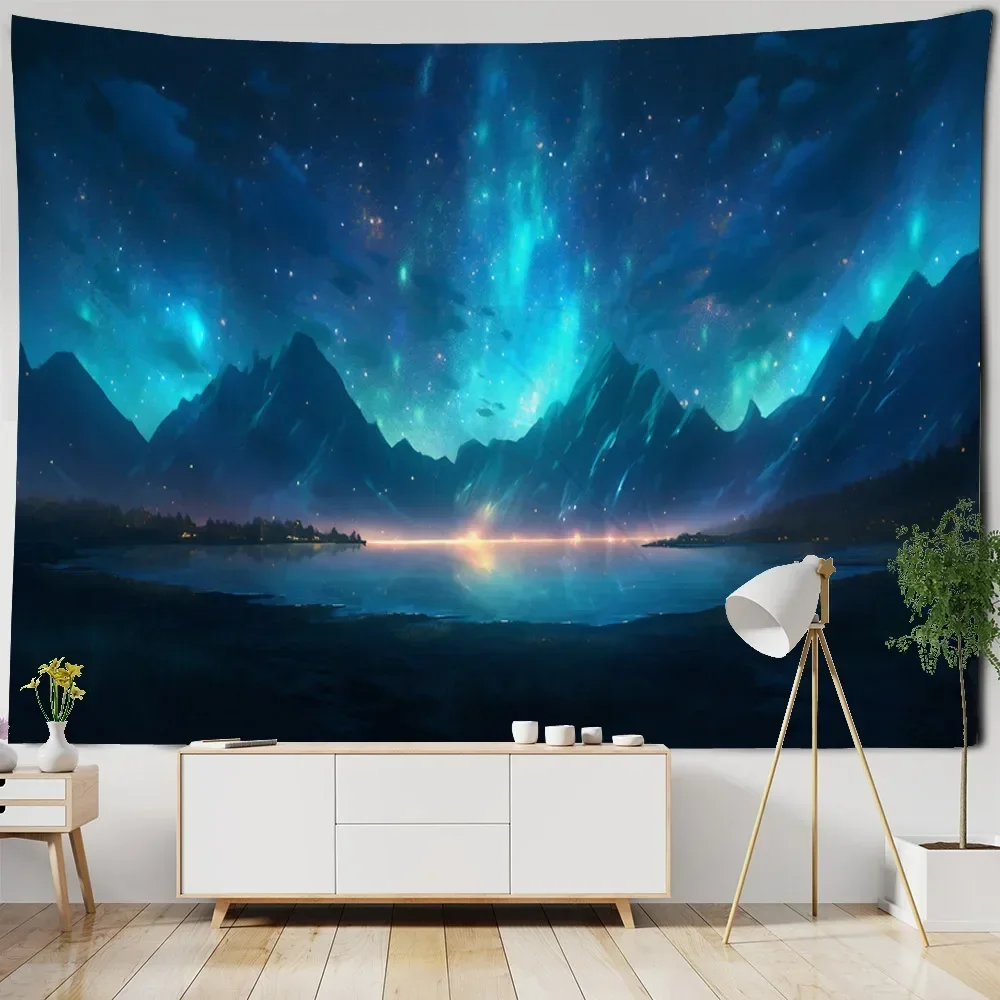 Aurora landscape tapestry forest night wall hanging Bohemian dormitory bedroom living room wall decoration home background cloth