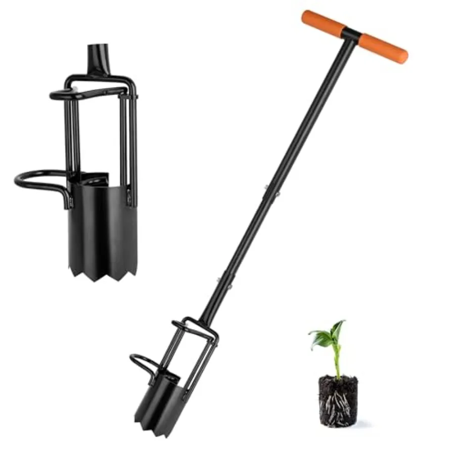 Herramienta para plantar bombillas de mango largo con base dentada y doble pedal para una excavación y una plantación eficiente Diseño de TGrip suave para comodidad