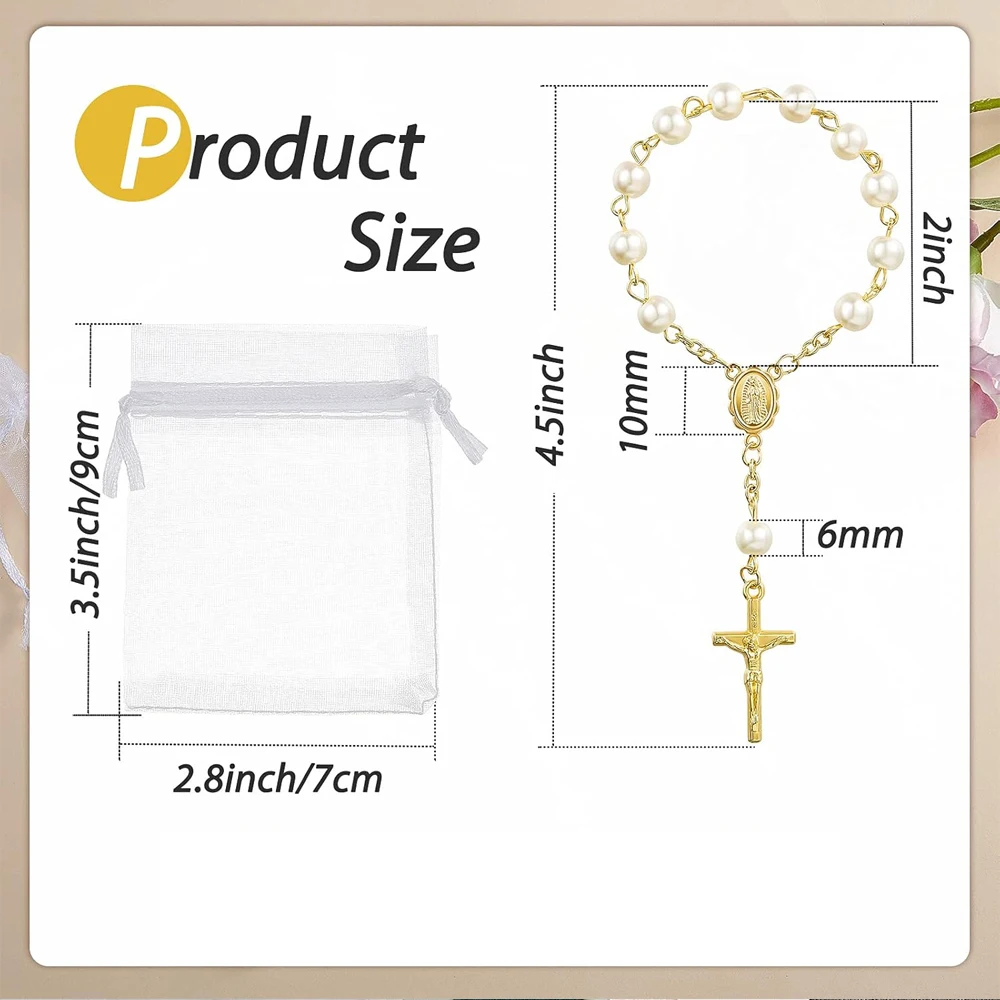 10/20/30/50 Religious Ornaments Catholic Communion Cup Gift Center Cross Rosary Bracelet Bead for Baptism Favors Christening