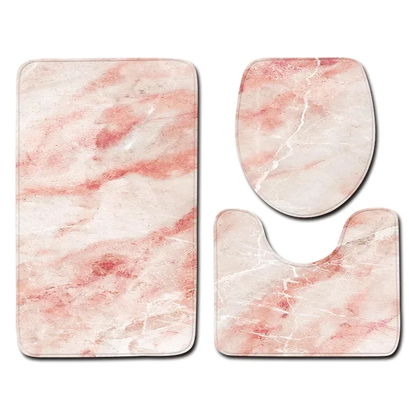 3-piece set Marble Pattern Bath Mats Anti Slip Bathroom Mat Set Washable Toilet Seat Lid Cover Pedestal Rug Set Home Decor