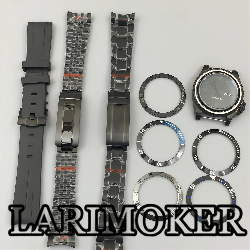 LARIMOKER 40mm NH36 movimento relógio mecânico masculino função de exibição de dia todo mostrador preto caixa PVD extremidade curvada à prova d'água