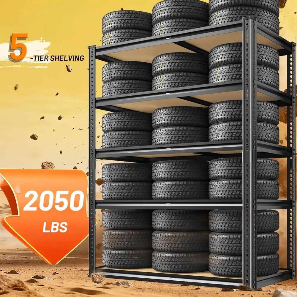 Rak Penyimpanan 2050LBS Heavy Duty 5 Tingkat untuk Garasi, Rak Penyimpanan Logam yang Dapat Disesuaikan, Rak Utilitas untuk Gudang