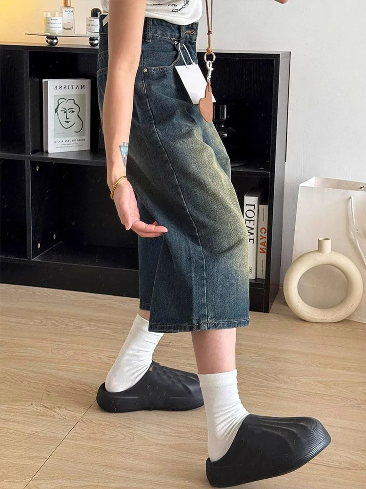 

High Street American Vintage Denim Pants New High Waist Loose Casual Trousers Straight Trendy Slim Personalized Jeans
