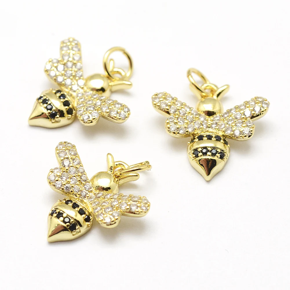 5pcs Metal  Grade AAA Cubic Zirconia Charms Bees Gold Plated for Making DIY Jewelry Necklace Bracelet Earring Charm Accessories