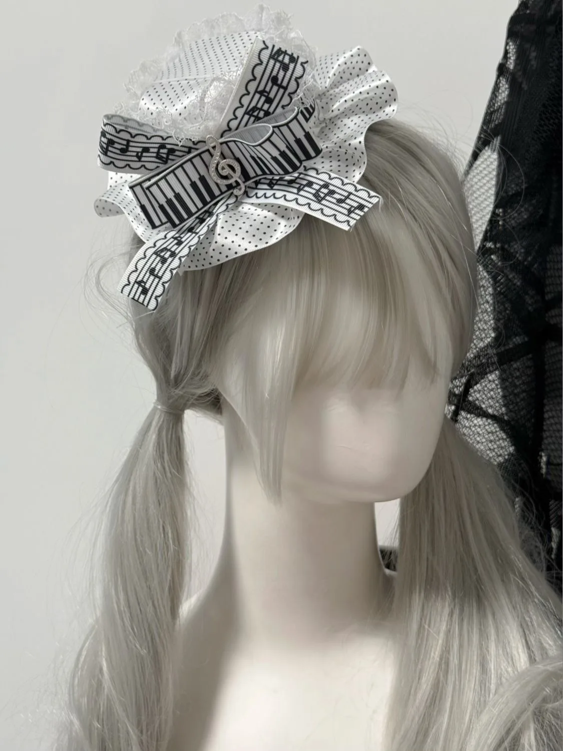 Y2K Original fait à la main gothique Piano clé Notes Lolita dentelle à pois Mini haut-de-forme pince à cheveux accessoire