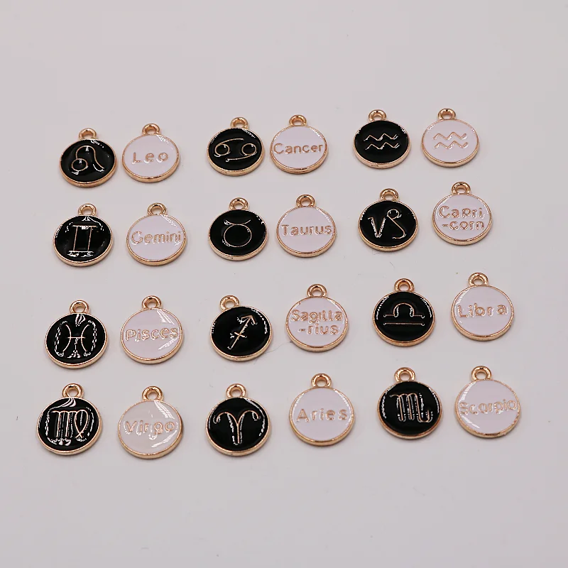 12pcs/set Double-sided Enamel Twelve Star Signs Round Tag Alloy Pendant DIY Charm Bracelet Necklace Jewelry Crafts Making A4