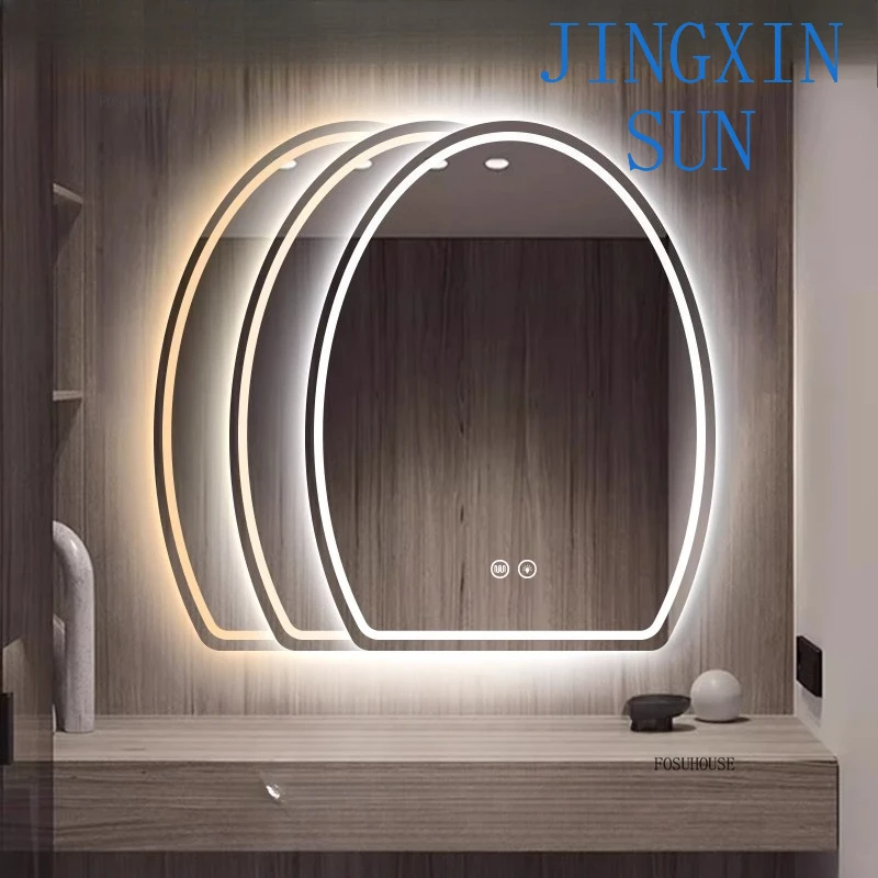 Nordic Smart Touch Screen Bath Mirrors Goose Egg Bedroom Led Makeup Mirror Wall-mounted Bathroom Dressing Table Luminous Mirrors