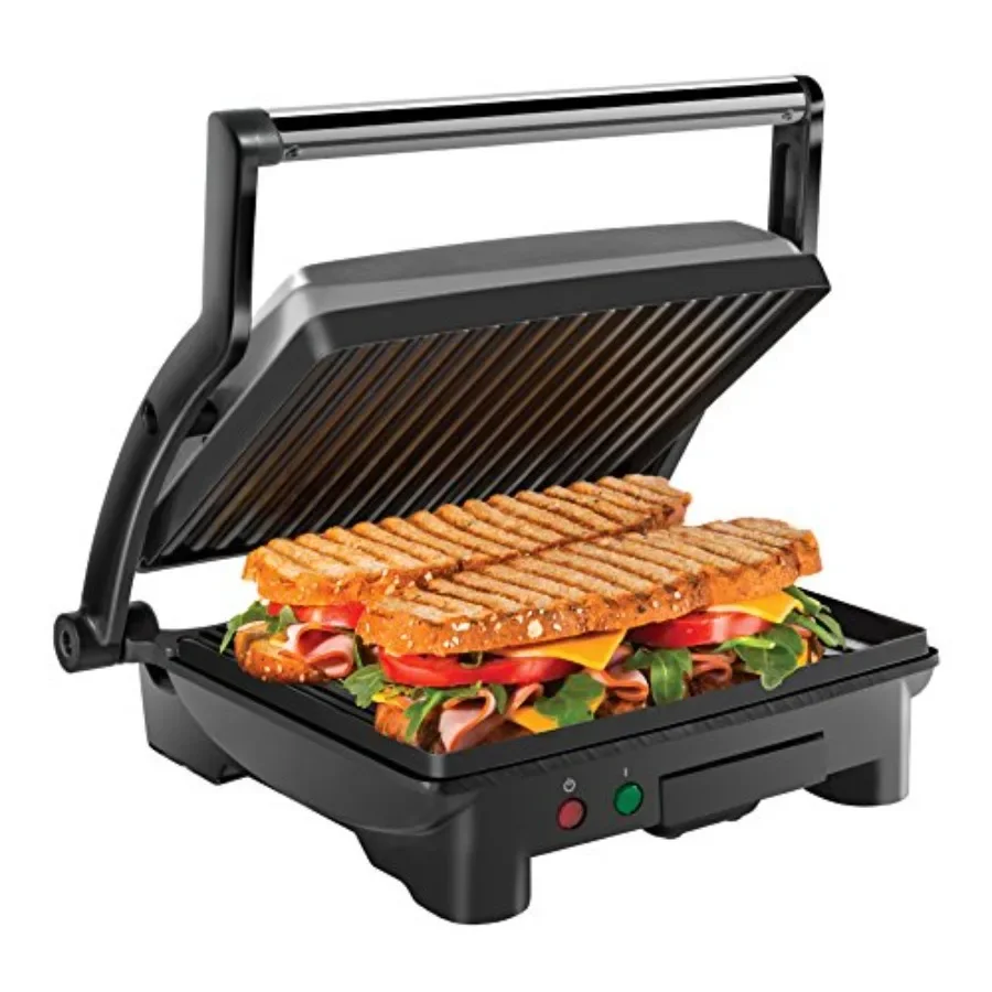

Panini Press Grill and Gourmet Sandwich Maker Non-Stick Coated Plates Opens 180 Degrees to Fit Any Type or Size of Food Stainle