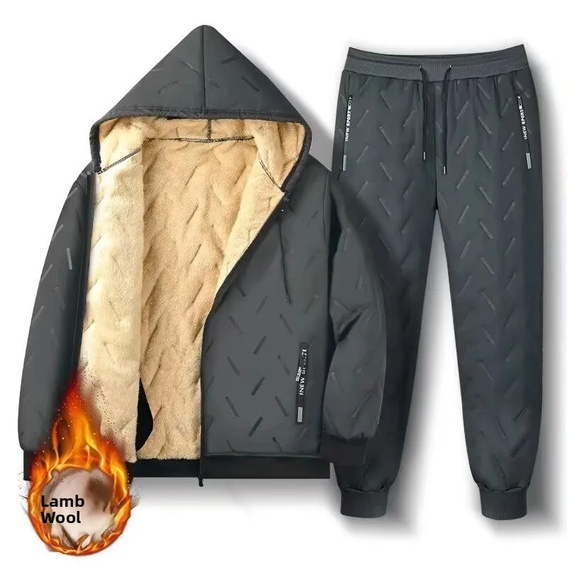 

Men's Sportswear Set Lamb Velvet Thermal Two-Piece Suit Winter Collection Long Sve Jaet And Pants Casual Comfortable Fit