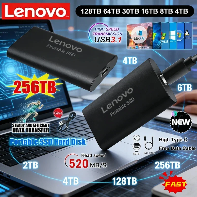 Lenovo Hard Drive Portable 2TB 4TB 8TB 128TB Solid-state Har
