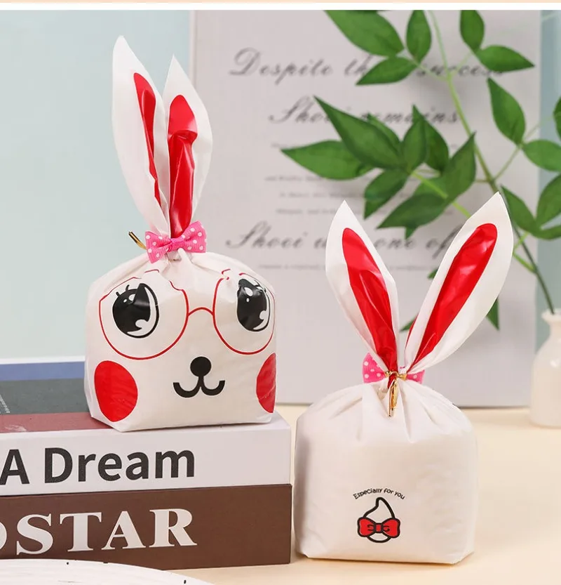 

50PCS Candy and Snacks Self-sealing Bag Cute Cartoon Rabbit Ears Gift and Snack Packaging Bag Souffle Baking Bag Wholesale