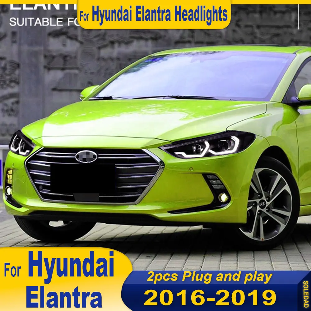 

Car LED Headlight For Hyundai Elantra Headlight 2016-2020 Headlights Assembly Elantra Turn Signal High Beam Angel Eye Projector