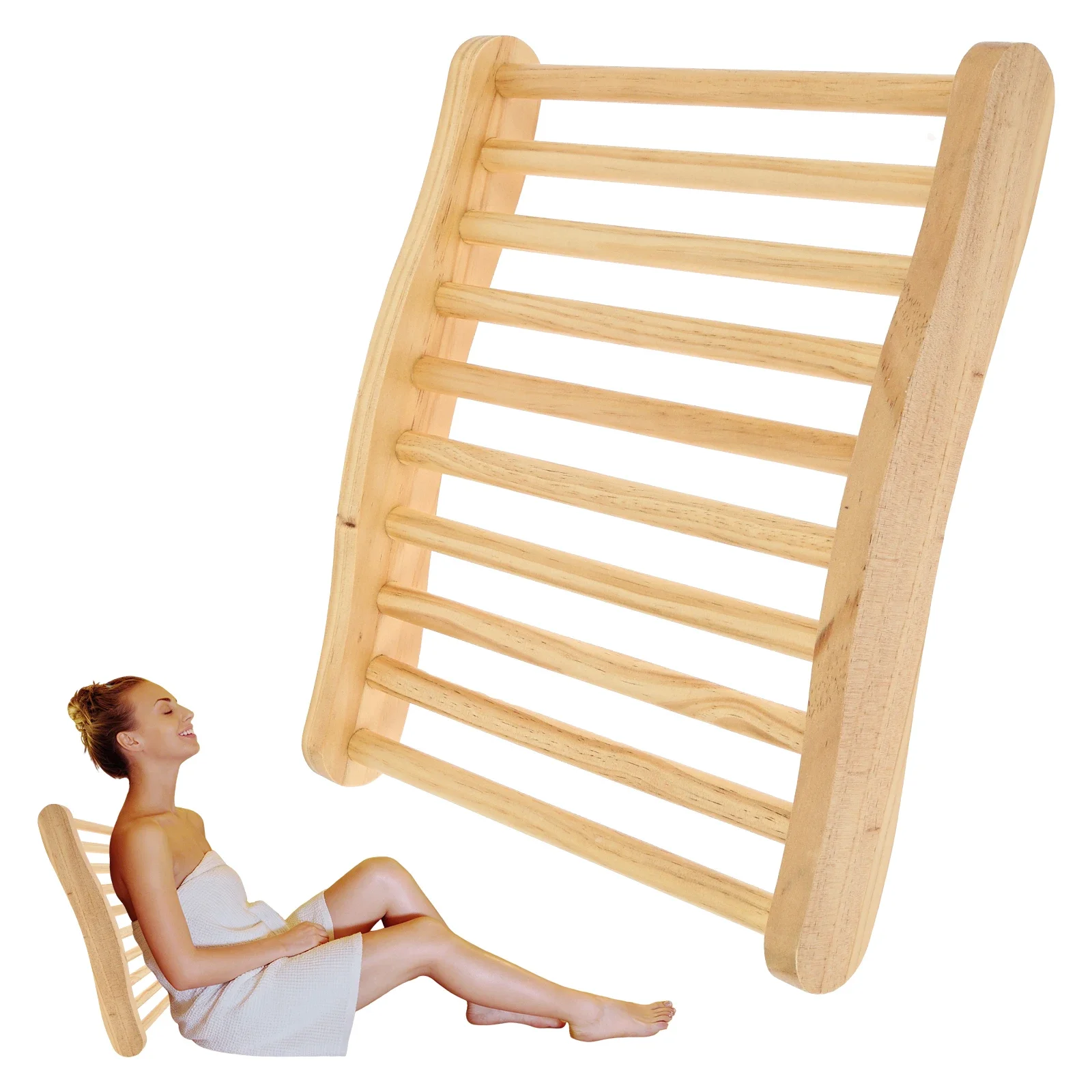 

Wooden Sauna Backrest S Shaped Anti Slip Comfortable for Bathing Lounging SPA Women Men Sauna Chair Back Accessories