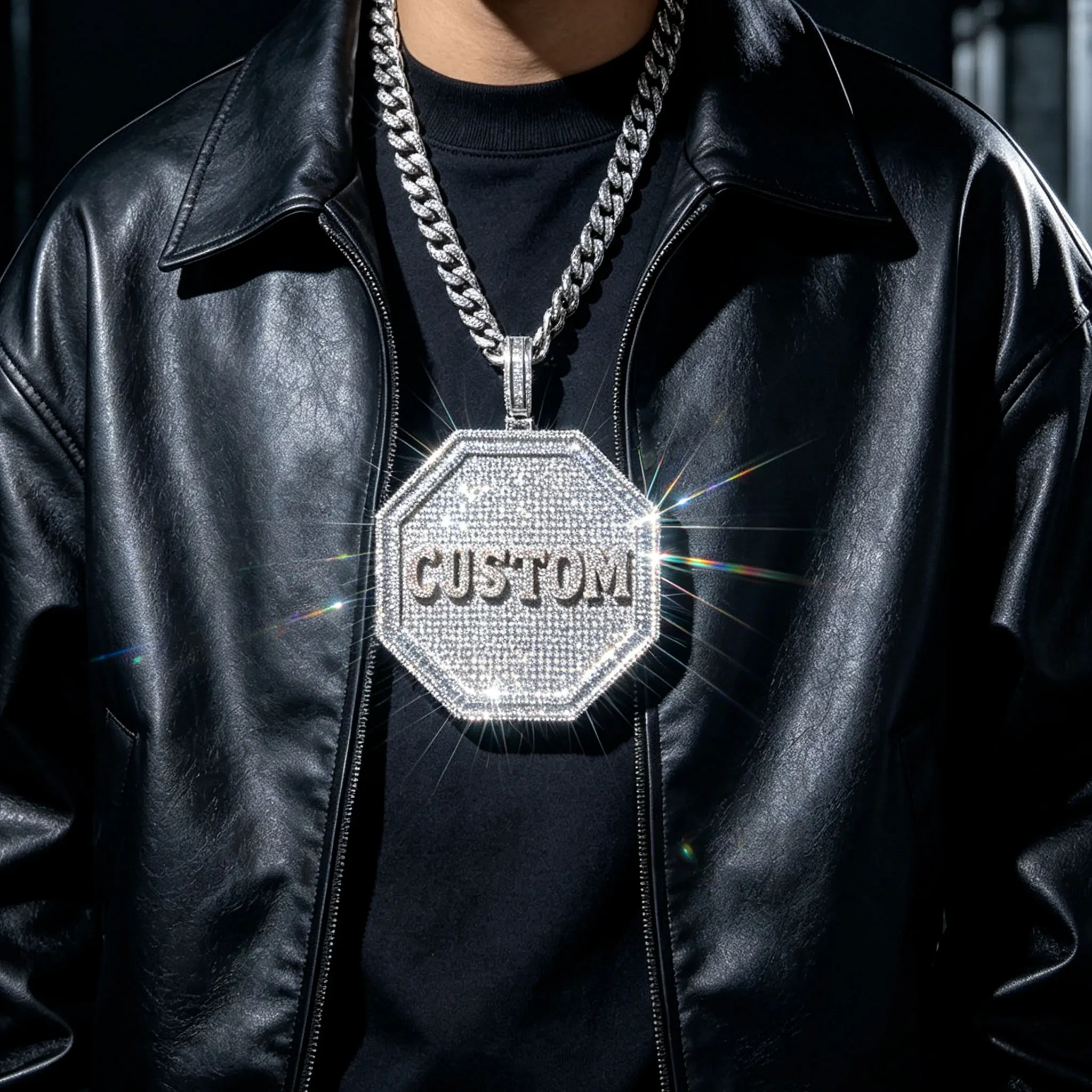 Hip Hop Accessories Customized Letter Necklace 3D Large Octagonal Charm Necklace 5A CZ Men's and Women's Club Party Accessories Christmas Halloween Accessories Gift Holiday Birthday Commemorative Gift