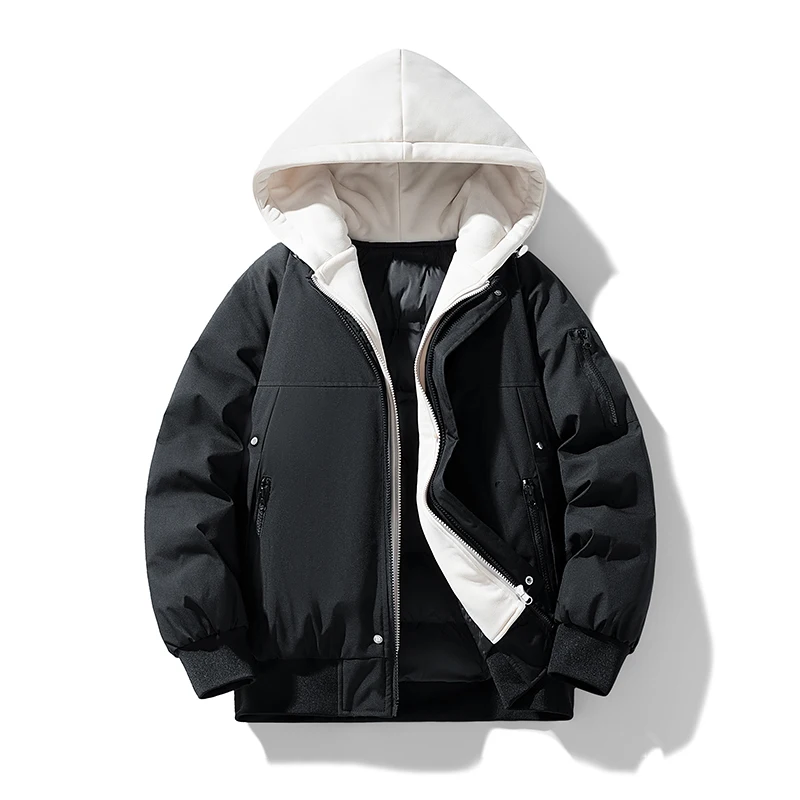 

Pink Parkas Couple Winter Windproof Jacket Hooded Zipper Warm New Winter Clothing Outdoor Loose Men's Jacket