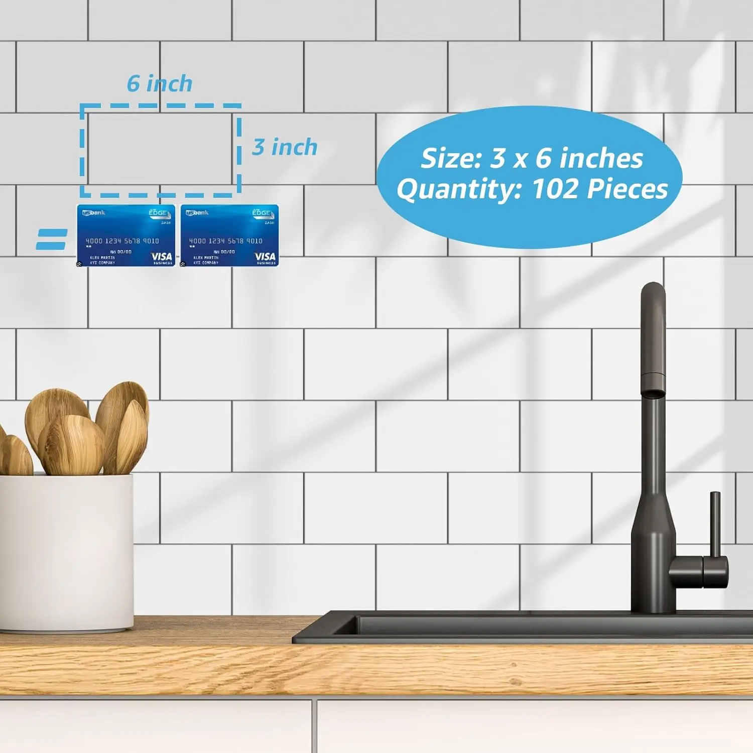 102-Piece Peel and Stick Wall Tile for Kitchen Backsplash, Bathroom, Fireplace, 3in. × 6in. Stick on Subway Tile, Glossy White view 5