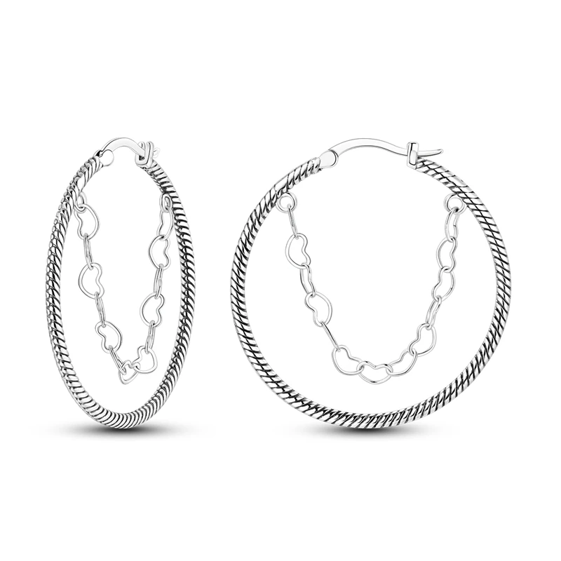 

925 Sterling Silver Earrings Women Sparkling Snake Bone Round Heart Chain Hoop Earring For Anniversary Wedding Jewelry Gifts