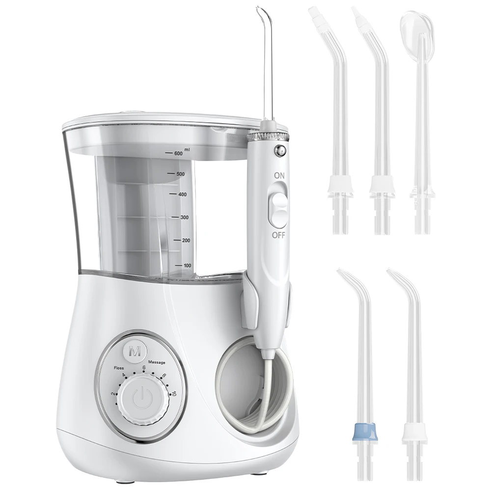 Electric Water Flosser Oral Irrigator for Teeth Cleaning, Waterproof 600ML Dental Cleaner with 2 Modes, 10 Settings & 5 Jet Tip