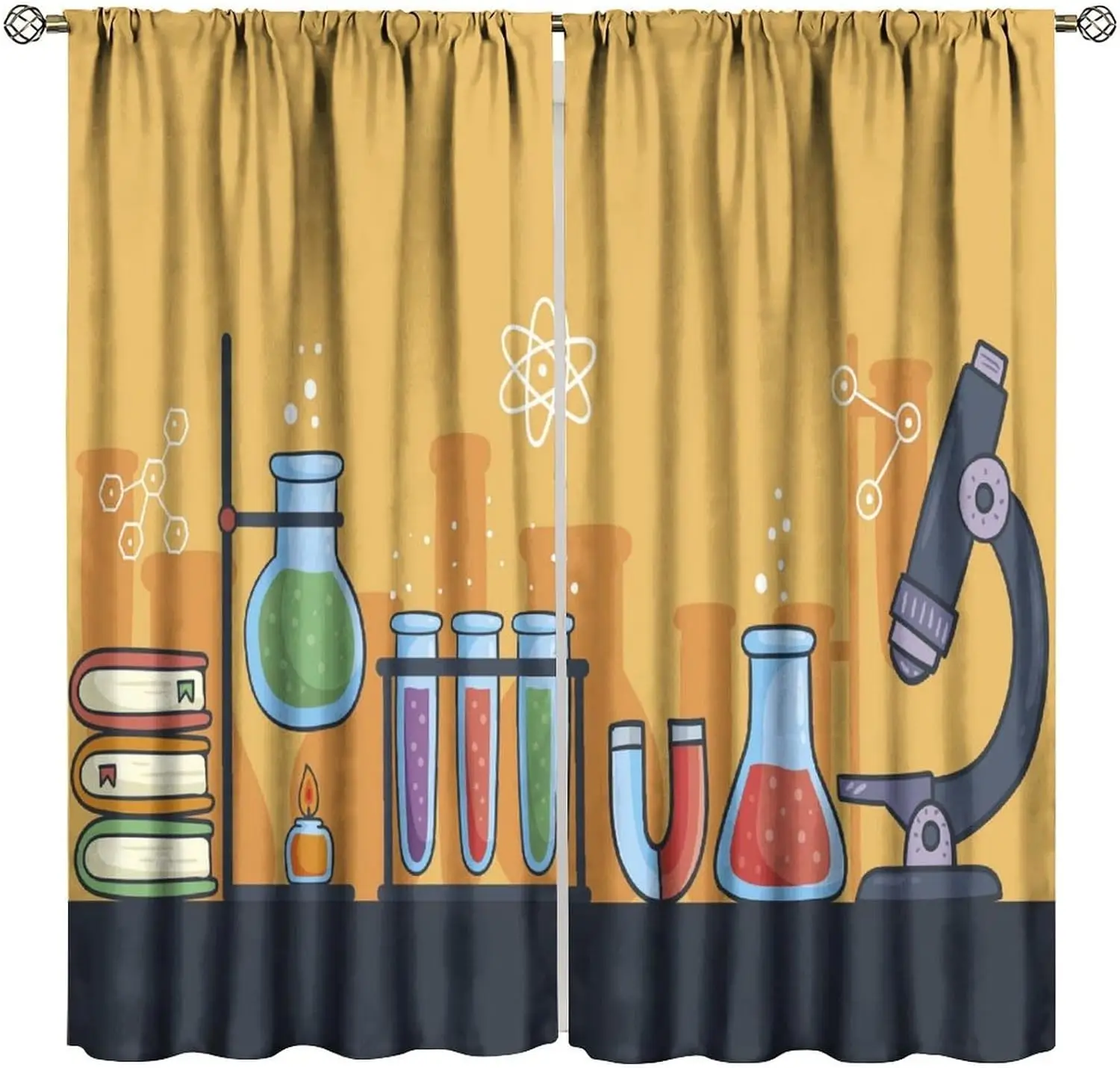 Science Theme Curtains 2pcs for Home Decor STEM Classroom Laboratory Curtains Molecule Atom Chemistry Education Window Panels