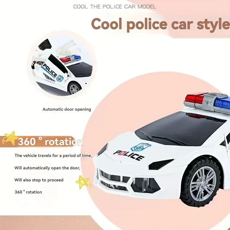 Children's Electric Toy Car 360° Rotation Blue Police Car with Cool Lighting And Music Perfect Holiday Gift