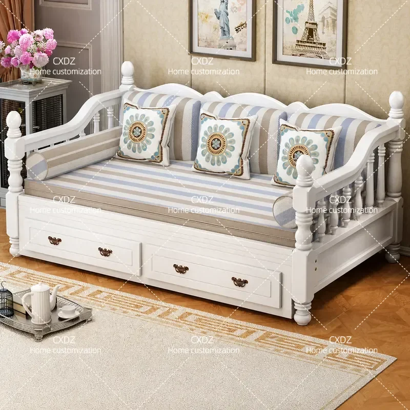 Solid Wood Sofa Bed Multi-functional Folding Couch for Small Apartment Living Room Study Dual Purpose Sitting and Sleeping