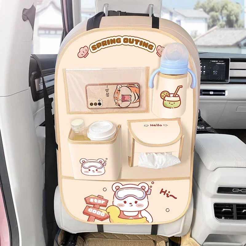 Cute Cartoon Car Back Seat Organizer Multifunctional Storage Bag Anti Kick Mat Car Seat Back Hanger view 4