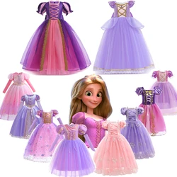 Disney Princess Rapunzel for Girls Dress Kids Tangled Costume Fancy Purple Luxury Mesh Clothes Birthday Party Gown