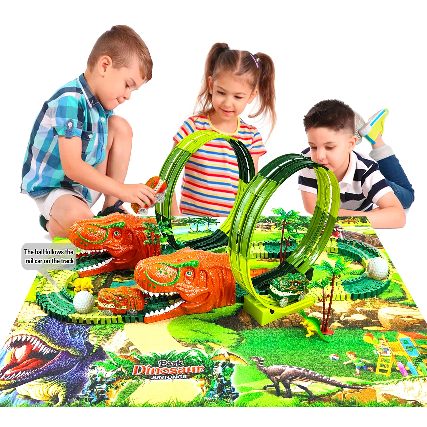 Racing Track Dinosaur Railway Toys Flexible Race Anti gravity orbit  Electronic Flash Light Car Toys for Children Gifts