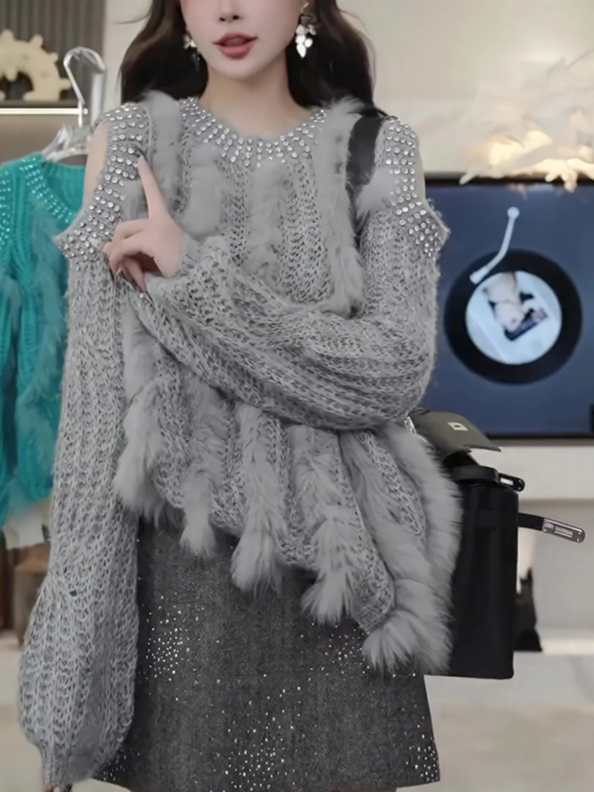 

Странный круглый трикотаж Ne с тяжелыми украшениями, корейский дизайн, длинный све, шерстяной осенний топ для поездок на работу