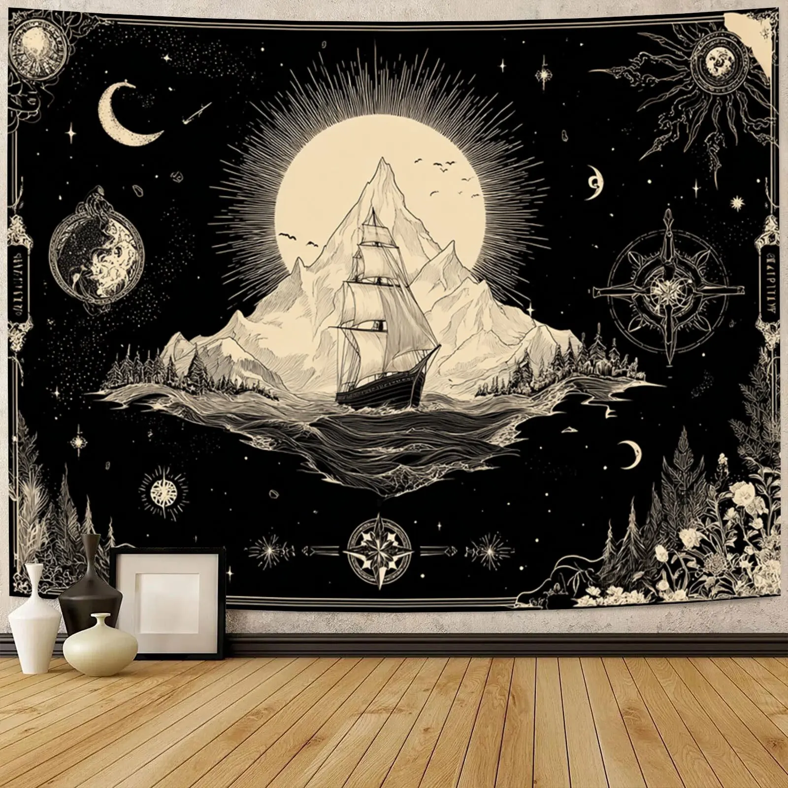 Large Boho Celestial Tapestry Wall Hanging Stars Galaxy Moon Nautical Astronomy Map Cosmic Vintage Home Decor Art Poster