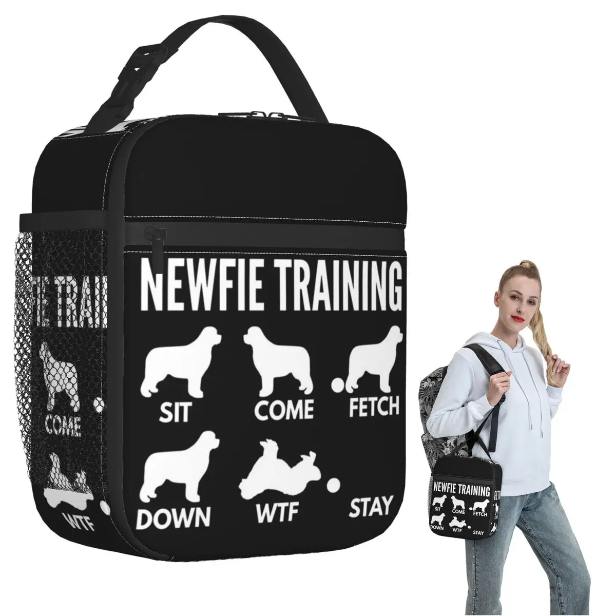 

Изолированная сумка для обеда Newfie Training - Newfoundland Dog Tricks для женщин и детей, герметичные контейнеры для еды, термосумка для обеда